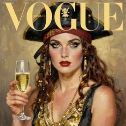 vogue magazine, vintage roaring 1 9 2 0 s flapper as a pirate queen, greg rutkowski, john singer sargent, trending on artstation, oil painting, piercing eyes. golden age. glass of champagne