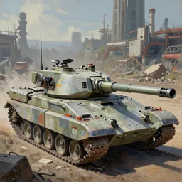 a beautiful complex painting of a futuristic tank