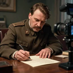 hyper detailed stalin writing a letter by richard avedon, unreal engine 5, lumen, nanite, dslr