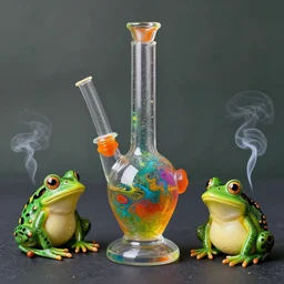 4 5 mm 1 9 9 8 frog smoking a frog bong colorful amphibious psychedelic bong clear detailed grunge aesthetic