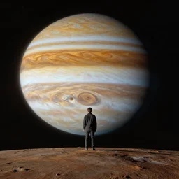 standing on jupiter, looking out into the vastness of space, digital art, art by artgerm greg rutkowski and andreas rocha, cinematic lighting, highly detailed, warm colours, 8 k