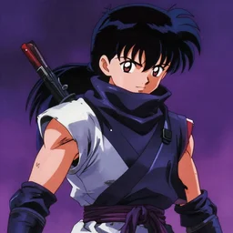 still frame of cyberpunk ninja Jubei in the 1988 anime movie Akira by Katsuhiro Otomo, screenshot, color, film print