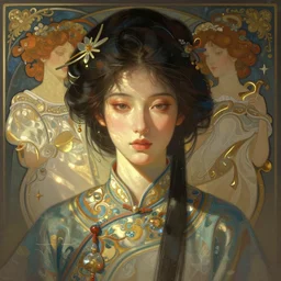 a hybrid exquisite complex portrait of chinese woman, sunlight and projection, digital painting, artstation, concept art, smooth, sharp focus, illustration, art by wlop and greg rutkowski and alphonse mucha, 8 k