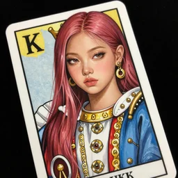 jossi of blackpink, king, tarot card, highly detailed, digital painting, smooth, sharp focus, illustration, ultra realistic, unreal engine 8 k, art by karol bak and agnes cecile