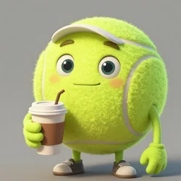 a portrait of a tennis ball monster holding a coffee, fantasy, elegant, digital painting, artstation, concept art, matte, sharp focus, illustration, art by josan gonzalez