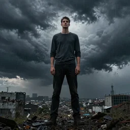 very tall man in a storm