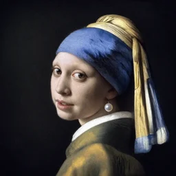 a cat face with a Pearl Earring by Johannes Vemeer,