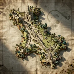 realistic detailed map to neverland, blueprint style, technical diagram, intricate detail, fantasy art, art nouveau, victorian, neo - gothic, gothic, story concept design
