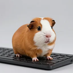photo of cute guinea pigs standing on a computer keyboard, stock art, trending on artstation, detailed, studio lighting