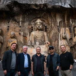longmen grottoes, stained glass, kim keever, peter mohrbacher, fred tomaselli, victo ngai, roger dean, digital photo, unreal engine,