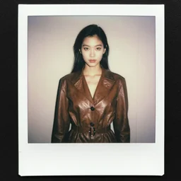 polaroid, youthful asian demure, exquisite features, feminine cut, 1 9 3 0 frontiers in flight leather suit, nick knight studio,
