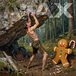 painting of clustered filth, everywhere, armless man in lederhosen, bouldering head, large pump not on for hood, knee - deep in mud in black forest, gingerbread man nearby, angry, candycane arms by vincente b ballestar, by francesco blanc, & by jack gaughan high resolution, hyper detailed, cinematic, ornate masterpiece, shot on imax with full