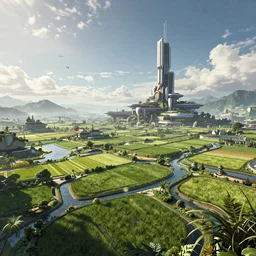 landscape cyberpunk farmland in the future