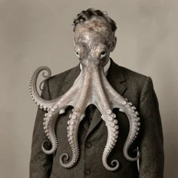 vintage photograph of an octopus wearing a suit