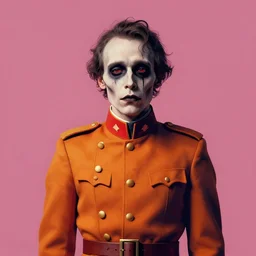 a post - minimalism portrait of sickly looking man in uniform vibrant color scheme, post - apocalyptic highly detailed, in the style of romanticism, cinematic, artstation, moebius, greg rutkowski