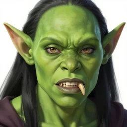a green - skinned female orc with large fangs | | very anime, fine - face, pretty face, realistic shaded perfect face, fine details. anime. realistic shaded lighting poster by greg rutkowski, magali villeneuve, artgerm, jeremy lipkin and michael garmash and rob rey