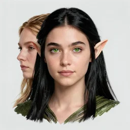 dnd head and shoulders portrait of cross between jenna coleman and karen gillan, wood elf druid, black hair, green eyes, clean cel shaded vector art. shutterstock. behance hd by lois van baarle, artgerm, helen huang, by makoto shinkai and ilya kuvshinov, rossdraws, illustration