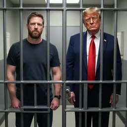 Alex Jones and Donald Trump standing in a jail cell, craig mullins, octane