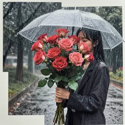 ill bring u flowers in the pouring rain, shojo, collage, mixed media