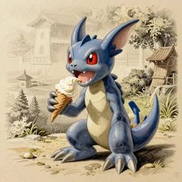 pencil art digimon eating ice cream