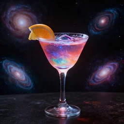a glowing magic cocktail with the cosmic matter, photo realistic, nasa photos of the universe, photography from future, blade runner movie style