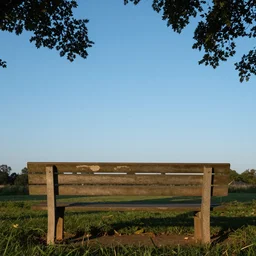 the bench, blue sky, summer evening, kenton nelson