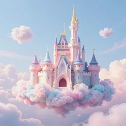 “rainbow pastel castle in the clouds, ethereal, heavenly, floating Iridescence, cotton candy happy 8K trending on artstation, Octane Render”