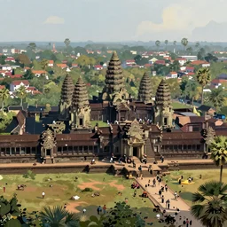 angkor wat in the middle of a busy town, concept art, digital painting, artstation
