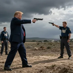 Donald trump in a gunfight with the FBI