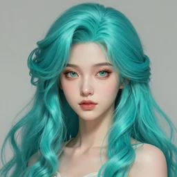 beautiful girl with long turqoise hair, cute, intricate, highly detailed, digital painting, trending on artstation, concept art, smooth, sharp focus, illustration, unreal engine 5, 8 k, art by artgerm and greg rutkowski and alphonse mucha