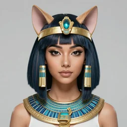 Character concept art of an anime egyptian woman with cat ears || cute-fine-face, pretty face, realistic shaded Perfect face, fine details by Stanley Artgerm Lau, WLOP, Rossdraws, James Jean, Andrei Riabovitchev, Marc Simonetti, and Sakimichan, tranding on artstation