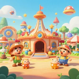 a cartoony amusement park, various items, in the style of Rayman origins, michael ancel, Ruan Jia and Mandy Jurgens and Greg Rutkowski, trending on Artstation, award winning, unreal engine, octane render