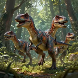 a pack of accurate velociraptors running, highly detailed, hunting in the forest, style of greg rutkowski and hyung - tae kim tre, artstation, cgsociety, 8 k, cinematic, unreal engine, octane render, illustration digital painting, art by wlop