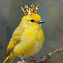 an elegant yellow bird wearing a royal crown in the style of leonid afremov, very very beautiful, impressionism, high quality, detailed, 4k