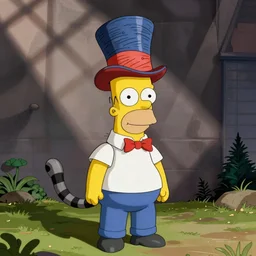 homer simpson as the cat in the hat, realistic photo