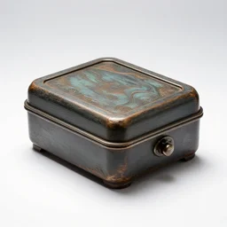 weathered bento box, professional product shot, isolated on a pure white background, centered, entire object in frame, sharp focus, soft studio lighting