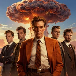 formal portrait of jules pierre mao from the expanse as robert oppenheimer with nuclear mushroom cloud in background. digital art by eugene de blaas, ross tran, and nasreddine dinet, vibrant color scheme, intricately detailed, in the style of romanticism, cinematic, artstation, greg rutkowski