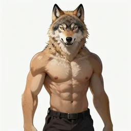 shirtless toned anthropomorphic furry wolf, digital art