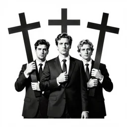 godless politicians holding crosses, stencil art by shag, tom whalen, artgerm, clean bold lines