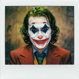 barry keoghan as the joker from the dark knight by lee jeffries, green hair, creepy smile, polaroid, 3 3 mm, professional color, graded