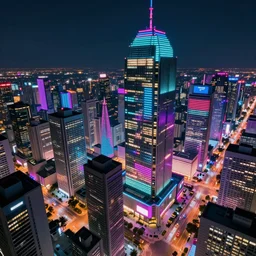 vibrant detailed photograph of fictional modern city, natural lighting, night time, wide angle lens, city pop, 1 9 8 0 s. artstation