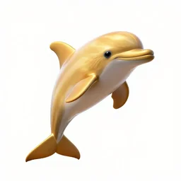 golden dolphin, stylized pixar-style 3d render, full body, isolated on a pure white background, centered, entire subject in frame, sharp focus, soft studio lighting