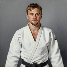 ewan mcgregor in a Judo kimono portrait, oil on canvas