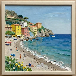 impasto relief painting of a beautiful italian beach scene, claire tabouret