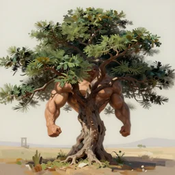 digital painting of cedar of lebanon resembling masculine strong man with cedar of lebanon branches and leaves, abstract, post processing, ultra detailed, trending on artstation