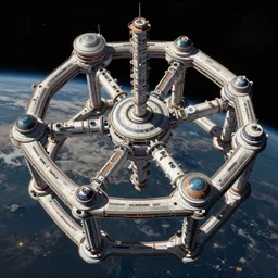 hexagonal ring, complex futuristic planetary space station, seen from above, towers, domes, painted by andreas rocha and greg rutkowski