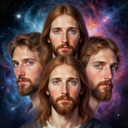the portrait of jesus christ with cosmic colours, an ultrafine hyperdetailed illustration by kim jung gi, irakli nadar, detailed faces, intricate linework, bright colors, octopath traveler, final fantasy, unreal engine 5 highly rendered, global illumination, radiant light, detailed and intricate environment