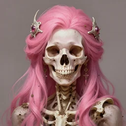 stunning pink goddess of skull portrait, skull, bones, dirt, fantasy, intricate, elegant, highly detailed, digital painting, artstation, concept art, smooth, sharp focus, illustration, art by afshar petros and krenz cushart and artem demura and tony sandoval