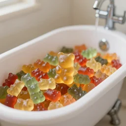 a photograph t of a bathtub full of gummy bears
