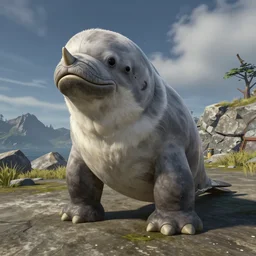 wooly narwhal with 2 rhino legs, ark survival evolved screenshot, unreal engine 5